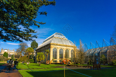 英国苏格兰爱丁堡公园的皇家植物园花玻璃屋图片
