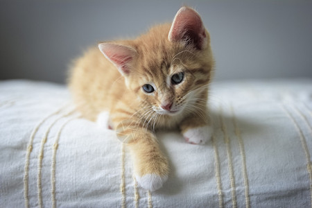 米色毯子上的红色小猫图片