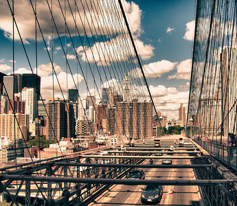 桥梁和纽约市全景图片
