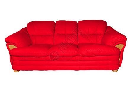 红色豪华皮革沙发在白色背景上被隔离图片