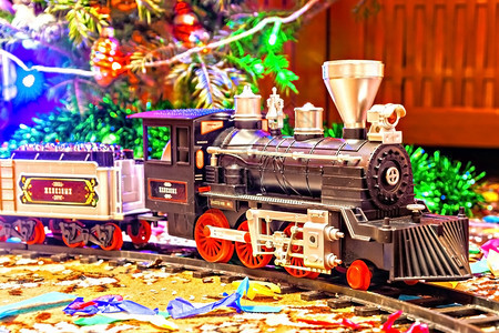 圣诞玩具铁路在有灯光图片