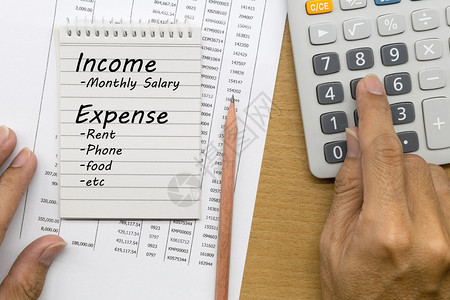计划月收入和账户费用财务概念图片