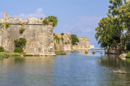希腊莱夫卡达岛的威尼斯城堡Agia图片