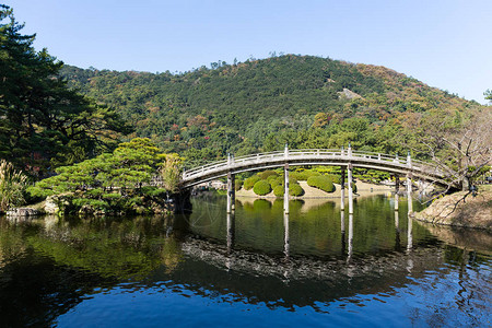 日本栗林公园和桥梁图片
