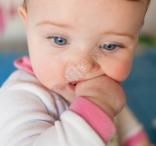 八个月大的女婴嘴里有手图片