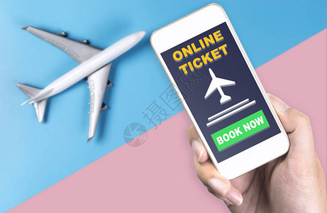 E机票使用智能手机和飞机旅行在线机票订服图片
