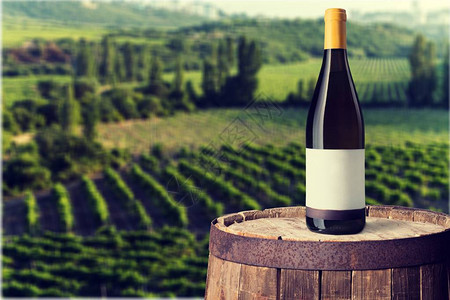 阿维尼翁背景中的一瓶白葡萄酒背景
