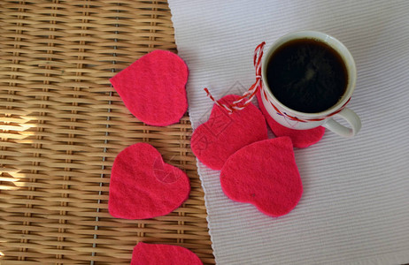 用心装饰的咖啡毡咖啡情人节贺卡图片