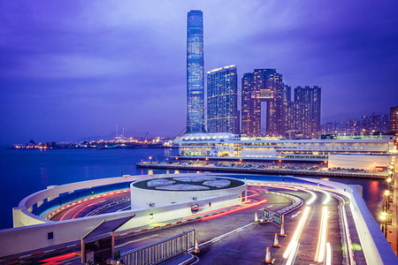 日落时分香港夜景交通图片