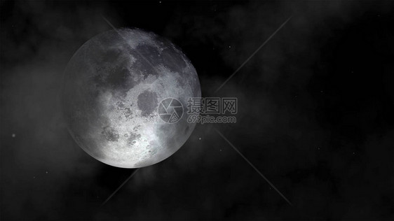 超级月亮夜空的迷人形象与多云和明亮的满月和星图片