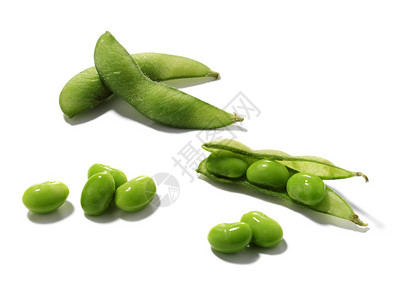 分离的有机绿色大豆和荚图片