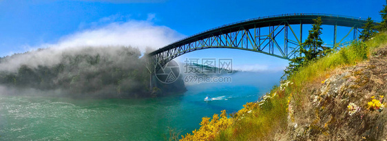 迷雾中欺骗通道桥的景象图片