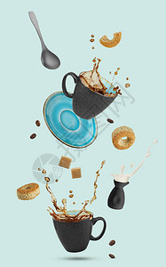 咖啡加牛奶和饼干图片