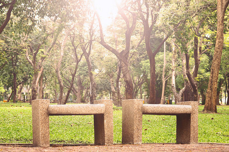 公园里有阳光的石凳座位图片