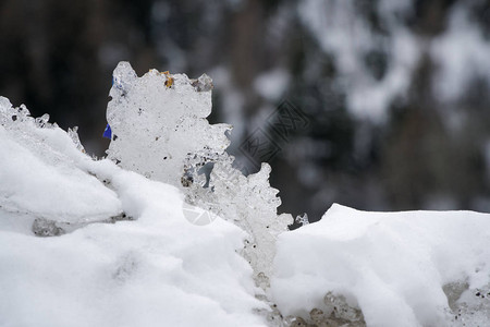 雪的冬季背景冰冻块的特写在下雪日上图片