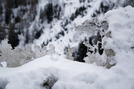 雪的冬季背景冰冻块的特写在下雪日上图片