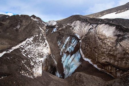 火山景观堪察卡半岛阿瓦查山口的冰川图片