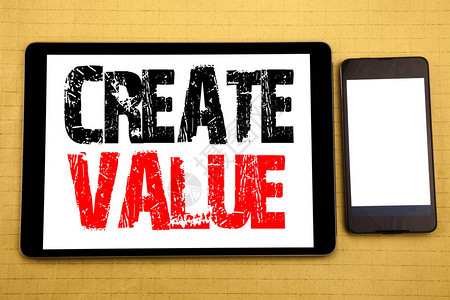 手写文字标题灵感显示创造价值创造动机的商业概念写在平板电脑木质背景上图片