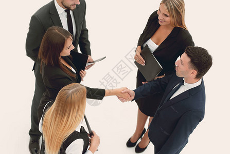 商业团队握手和生意伙伴在白色背景下图片