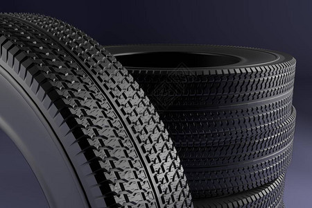 新冬季轮胎黑色背景有现代脚印3D图片
