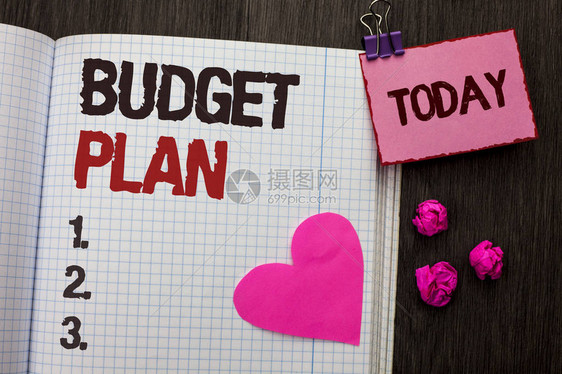 显示预算计划的概念手写商业照片展示会计战略预算财务收入经济学书面笔记本书木制图片