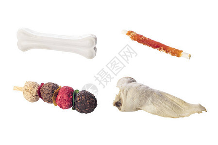 白色背景中分离的营养宠物食品设计物品骨头烤肉串图片