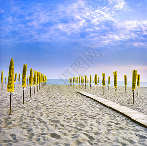 意大利海滩上黄色的阳伞背景图片