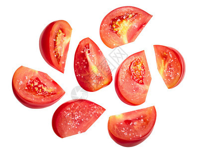 咸番茄片块或halved切背景图片