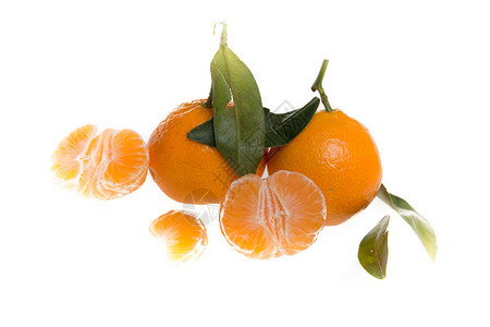 或橘子和叶子刚从白色图片