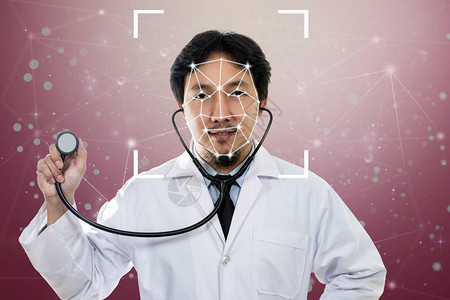 亚洲医生人脸检测和识别生物特征验证计算机视觉和图片