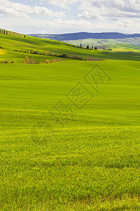 意大利风景与早在春天的草甸意大利的农业田野牧场图片