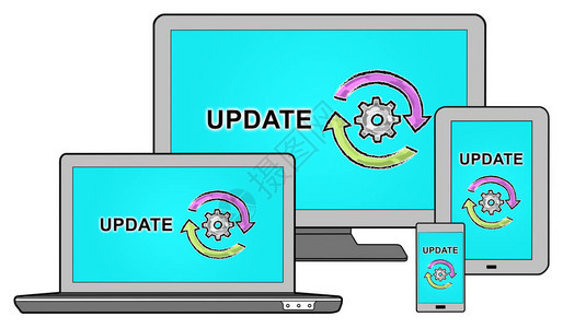 在不同信息技术设备上显示更新概念的更新图片