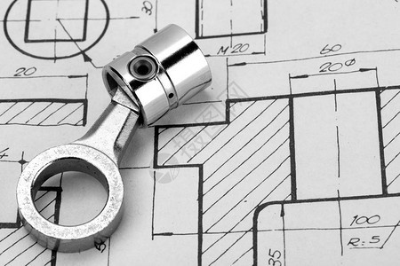 带有技术图画黑白照片的工程设图片