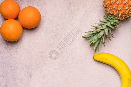 热带和季节夏季水果菠萝橙类和香蕉图片