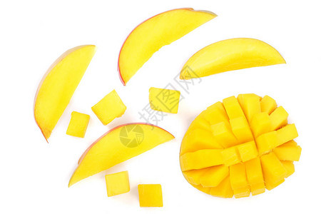曼戈半个水果在白色背景的特写上被隔绝顶部视图图片