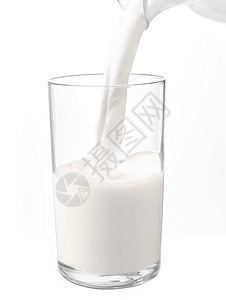 在白色背景的玻璃杯中倒牛奶图片