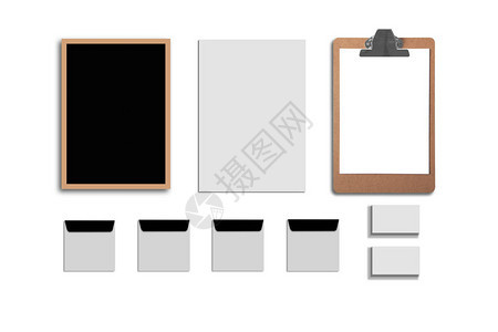 空白公司ID设置隔离在白色包括名片文件夹平板电脑信封a4信笺笔记本闪存铅笔CD磁盘和智能手背景图片
