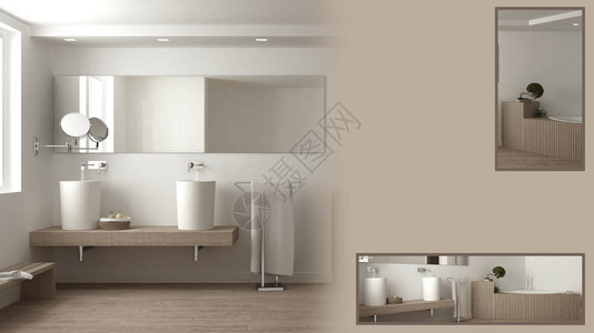 具有复制空间和细节特写的极简主义浴室展示建筑师室内设计师概念理图片