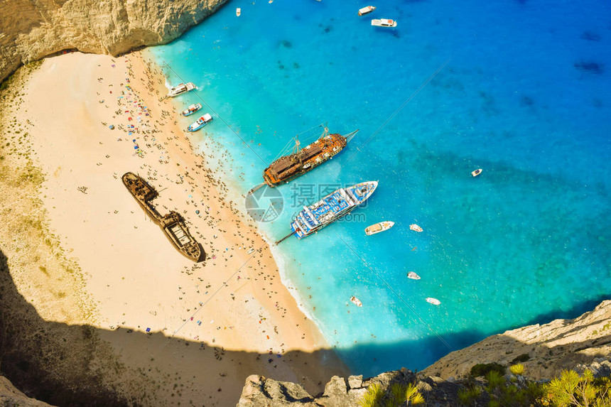 从希腊Zakynthos岛的天堂沉船图片