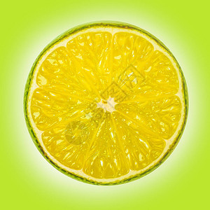 柠檬绿背景中的柠檬片图片