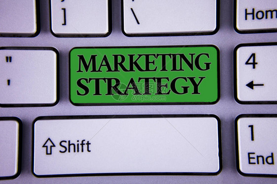显示营销策略的书写笔记商业照片展示计划公式创意研究组织现代银色键盘绿色按钮图片