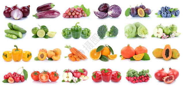 水果和蔬菜收集分离的苹果甜椒橙子洋葱浆果生菜颜色西红柿水图片