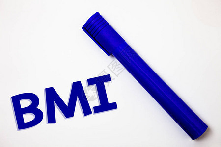 手写文本Bmi概念意义身体质量指数确定关于身高的健康体重范围想法消息白色背景蓝色图片