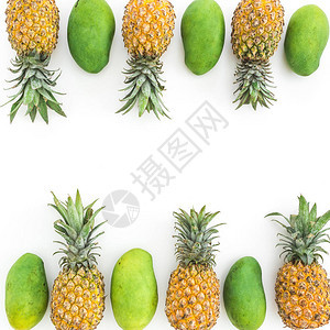 菠萝和芒果在白色背景上的形态图片