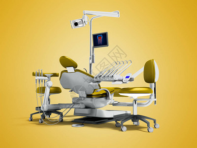 现代金牙椅和带背光的软糖及3D制成工作监视器背景图片