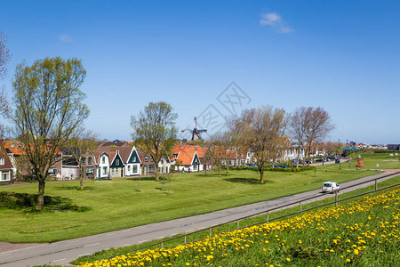 荷兰Wadden岛Texel的风车和可转式租赁房屋瓦德登岛图片