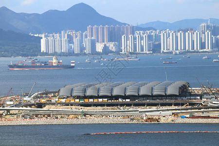 2017日在香港的珠海澳门香港大桥机场湾建设机场湾正在进行填海工程图片