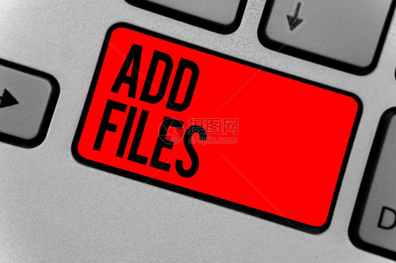 显示添加文件的文本符号概念照片向某个人事物或文档提供更多信息键盘红键意图创建计算机图片