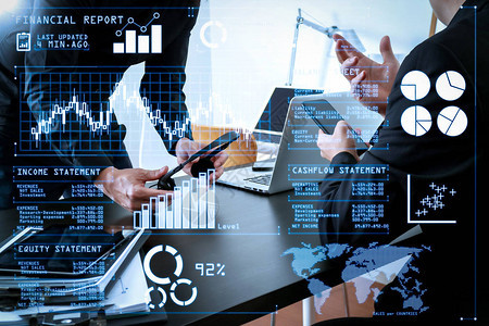 投资者使用商业智能BI分析股市报告和财务仪表板图片