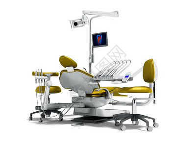 现代金制牙椅和带背光的软盘以及3D工作监测仪表背景图片